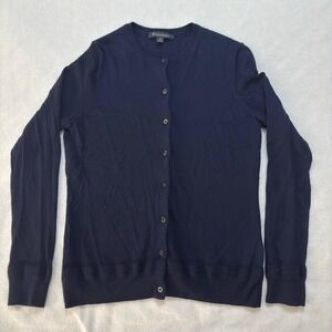 Brooks Brothers 100% Extra Fine Merino Wool Women's Cardigan Navy Blue Medium